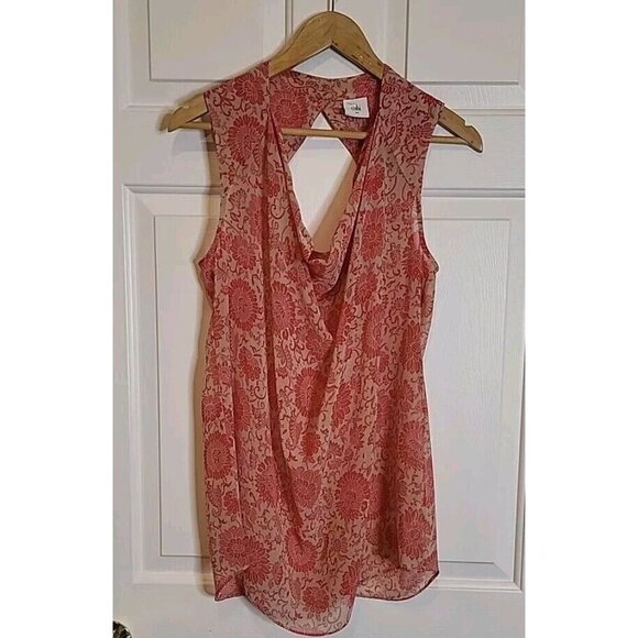 CAbi Tops - Cabi Vita Blouse Womens Small Pink Floral Draped‎ Neck Keyhole Cutout Back New